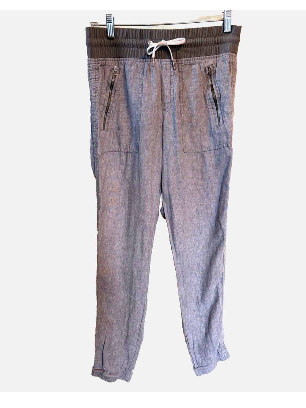 Athleta Linen Jogger Pants Women’s 2 Gray Pull-On Zip Pockets Ankle